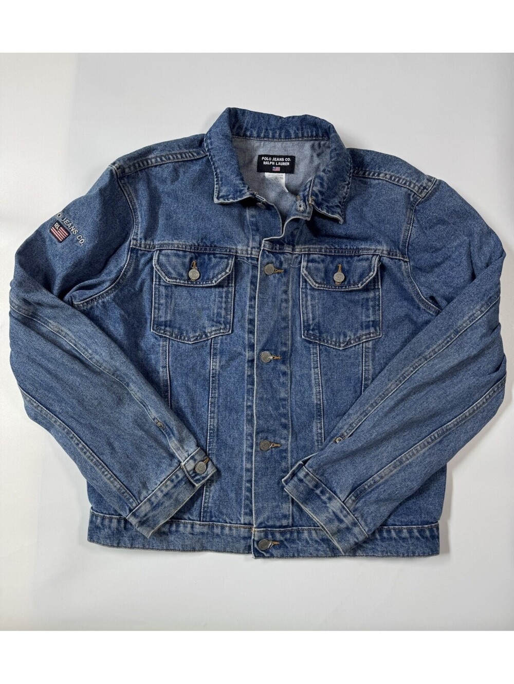 Polo Jeans Co Ralph Lauren Tyson Denim Jacket Mens L Vintage 90s Flag Logo Blue